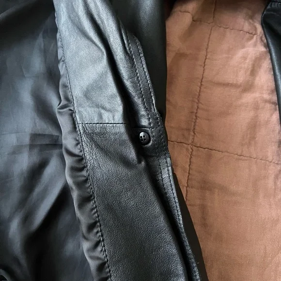 Reiss vintage elegant black leather coat with button front size XSmall - Picture 8 of 14